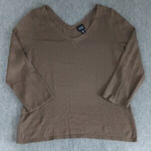 Eileen Fisher Warm Brown V-Neck Cotton Sweater